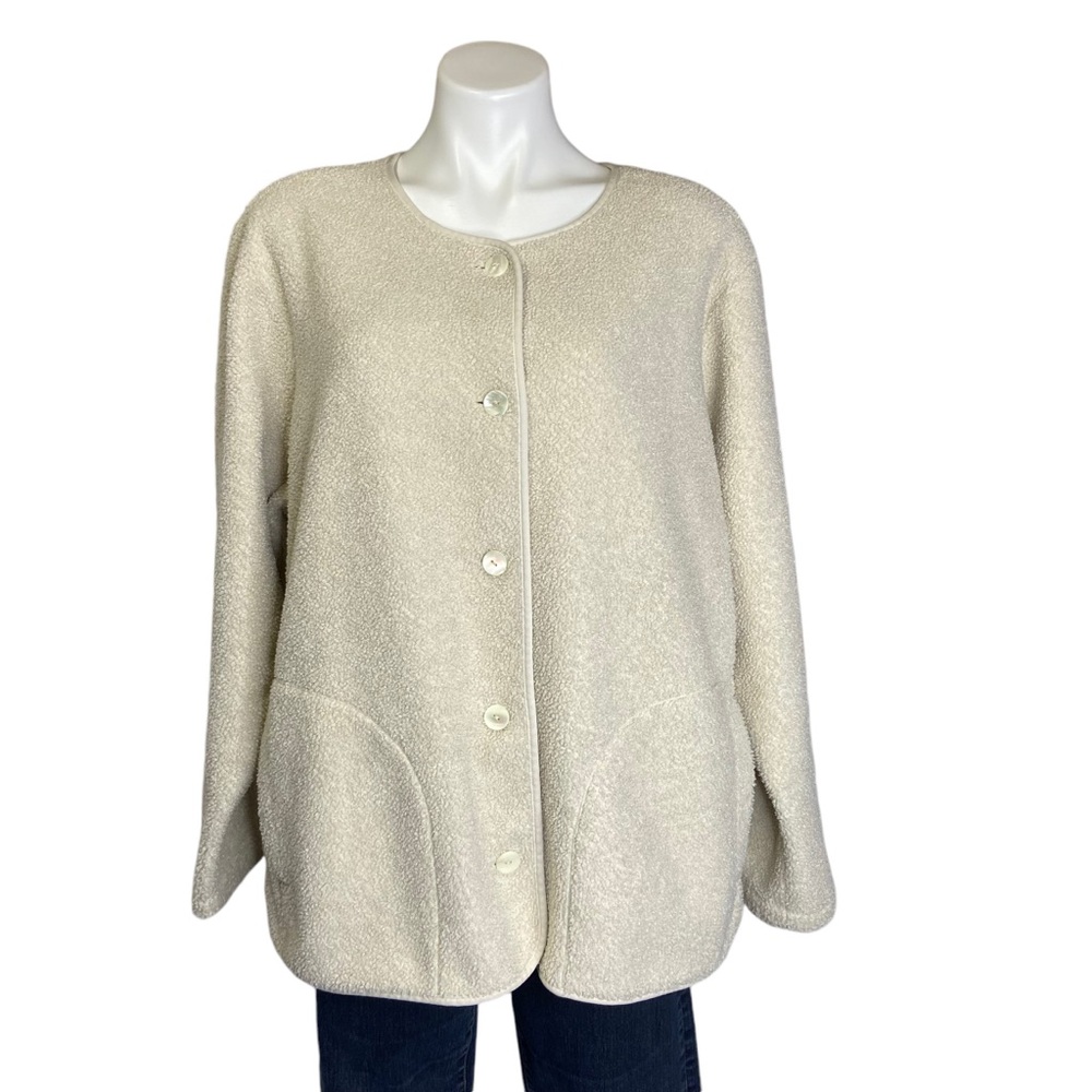 PURE JILL Sherpa Jacket Teddy Button Up Lightweight Coat Cream Womens Size 2X